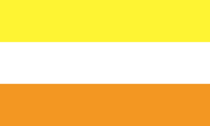 The maverique flag, composed of three stripes; yellow, white and orange.
